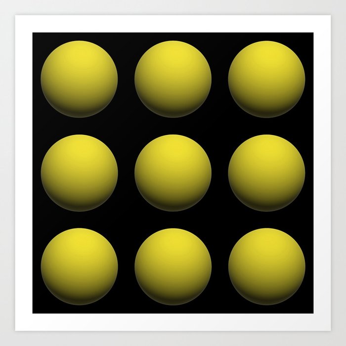 3D Yellow Spheres In Space Art Print
