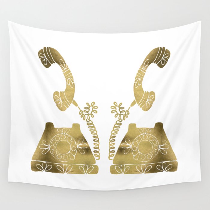 Vintage Rotary Phone Gold Palette Wall Tapestry By Catcoq Society6
