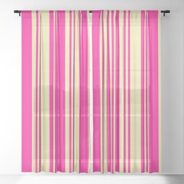 [ Thumbnail: Deep Pink and Pale Goldenrod Colored Lines/Stripes Pattern Sheer Curtain ]