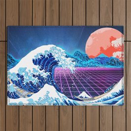 Synthwave Space: The Great Wave off Kanagawa #3 Outdoor Rug