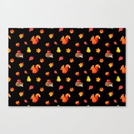 Hedgehog,squirrel,autumn pattern  Canvas Print