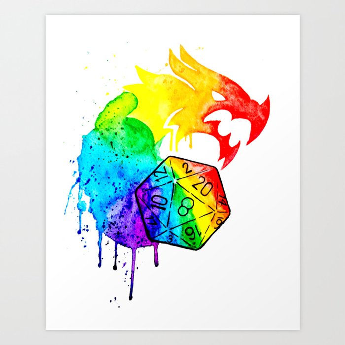 Rainbow Dragon D20 Art Print By Tankanddps Society6
