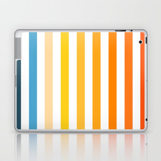 Ohlala - Blue Yellow Red Colourful Minimalistic Retro Stripe Art Design Pattern II Laptop & iPad Skin