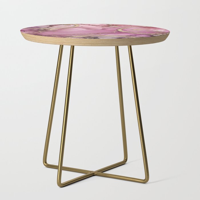 Pink Gold Ink Texture Colorful Marble Painting Side Table