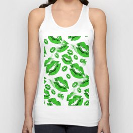 Two Kisses Collided Spring Green Lips Pattern On White Background Unisex Tank Top