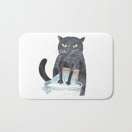 Cat doing laundry Painting Wall Poster Watercolor Bath Mat