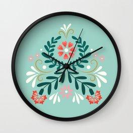 Floral Folk Pattern Wall Clock