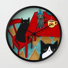 Coffee Time Cats Wall Clock | Coffee, Cat, Acrylic, Cats, Tuxedocat, Frenchpress, Kilkennycatart, Painting, Coffeetime, Coffeecat 