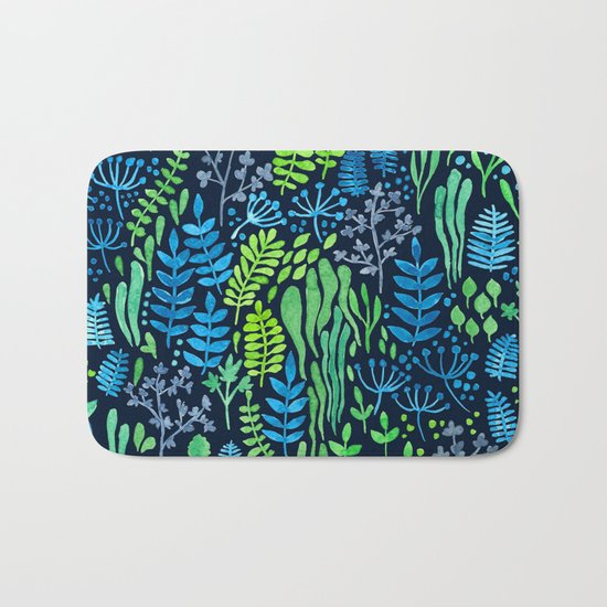 Watercolor floral doodles dark background Bath Mat