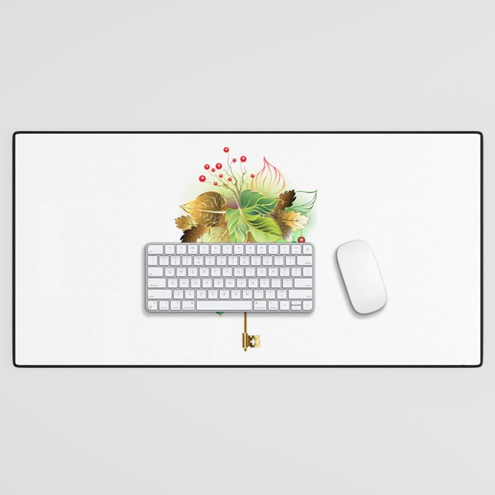 Mysterious Key with Autumn Leaves Desk Mat