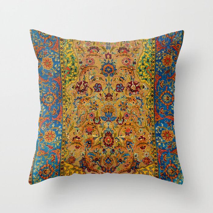 Hereke Vintage Persian Silk Rug Print Throw Pillow
