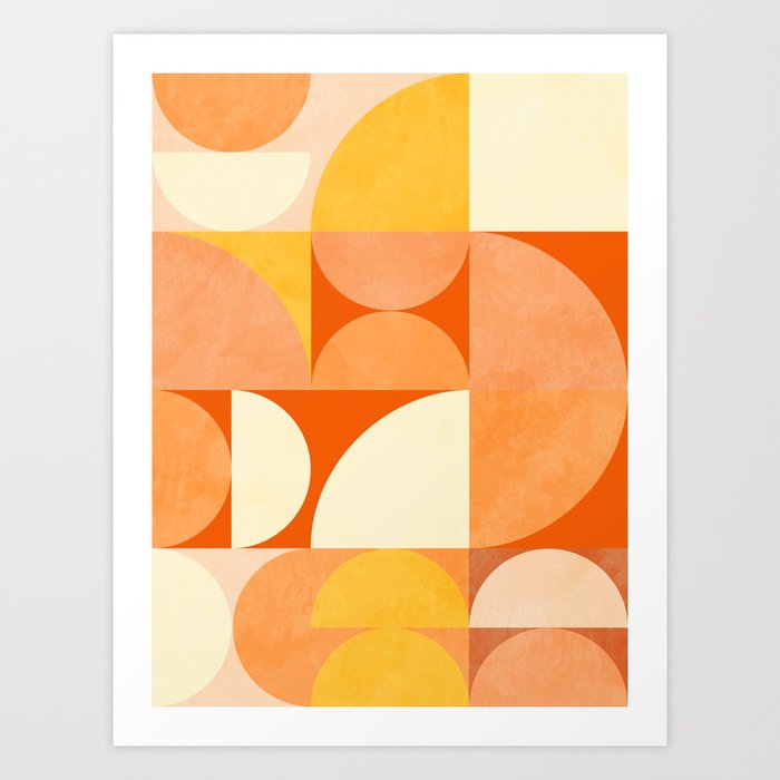 rhapsody orange 4 abstract mid century shape art Art Print