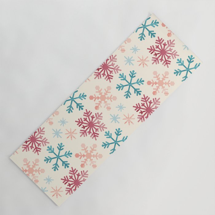 Christmas Pattern Watercolor Snowflake Pink Blue Yoga Mat