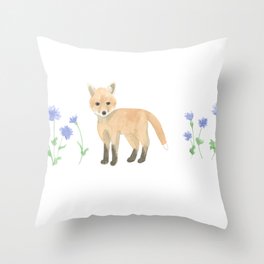 Baby Fox with Blue Cornflowers Throw Pillow