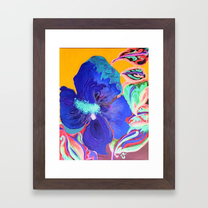 Birthday Acrylic Blue Orange Hibiscus Flower Painting With Red And