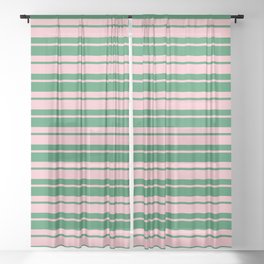 [ Thumbnail: Sea Green & Pink Colored Lined Pattern Sheer Curtain ]