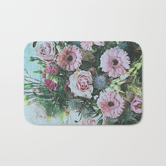 Shabby Pastel Floral Still Life Bath Mat