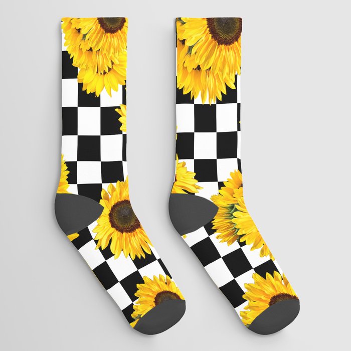 Yellow Sunflower Floral with Black and White Checkered Summer