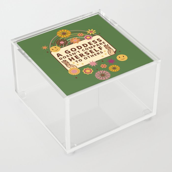 Elegant Fuck It Quote with Retro Spring Floral Vintage Art on Green Acrylic Box