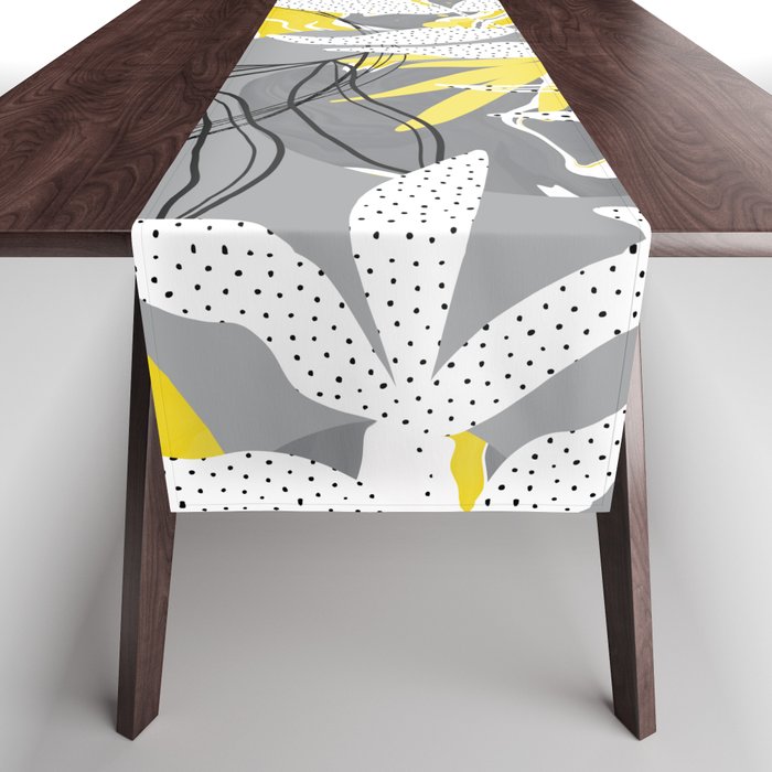 Yellow gray tropical abstract Table Runner