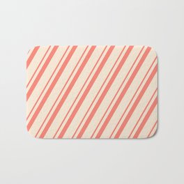 [ Thumbnail: Salmon and Beige Colored Striped Pattern Bath Mat ]