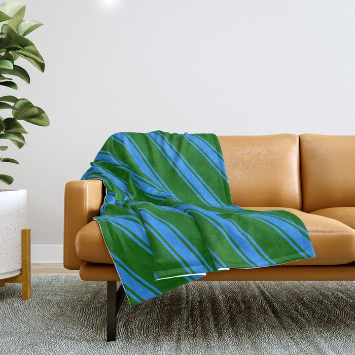 Dark Green and Blue Colored Lines Pattern Throw Blanket