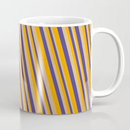 [ Thumbnail: Orange, Tan, and Dark Slate Blue Colored Striped Pattern Coffee Mug ]