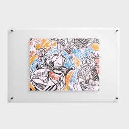 Chaotic Inky Doodle Orange and Blue Floating Acrylic Print
