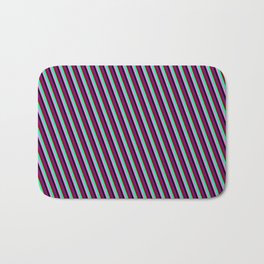 [ Thumbnail: Vibrant Green, Violet, Black, Purple, and Maroon Colored Lines Pattern Bath Mat ]