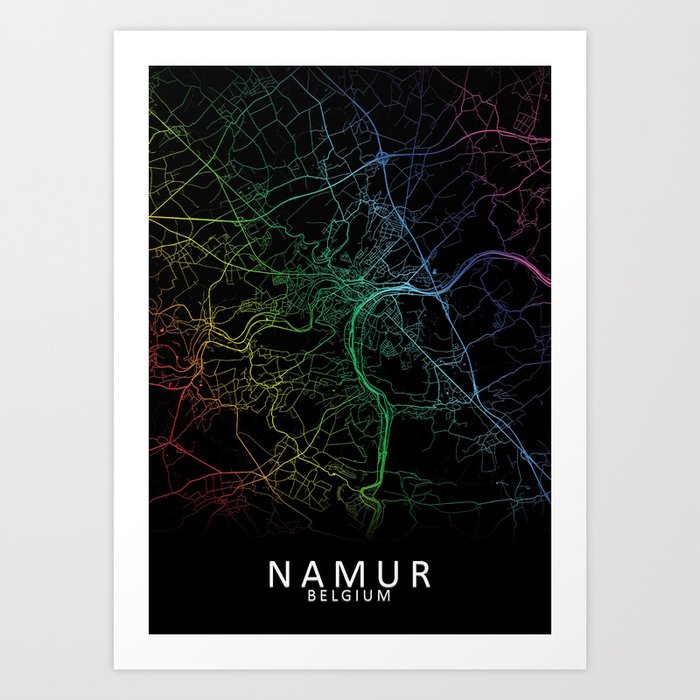 Namur, Belgium, City, Map, Rainbow, Map, Art, Print Art Print