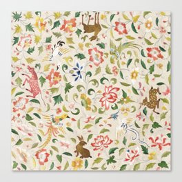 12th Century Asian Textile with Animals, Birds and Flowers Canvas Print