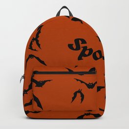 Halloween bats, black Boo! Spooky on orange background. Backpack