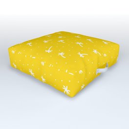 Yellow And White Doodle Palm Tree Pattern Outdoor Floor Cushion