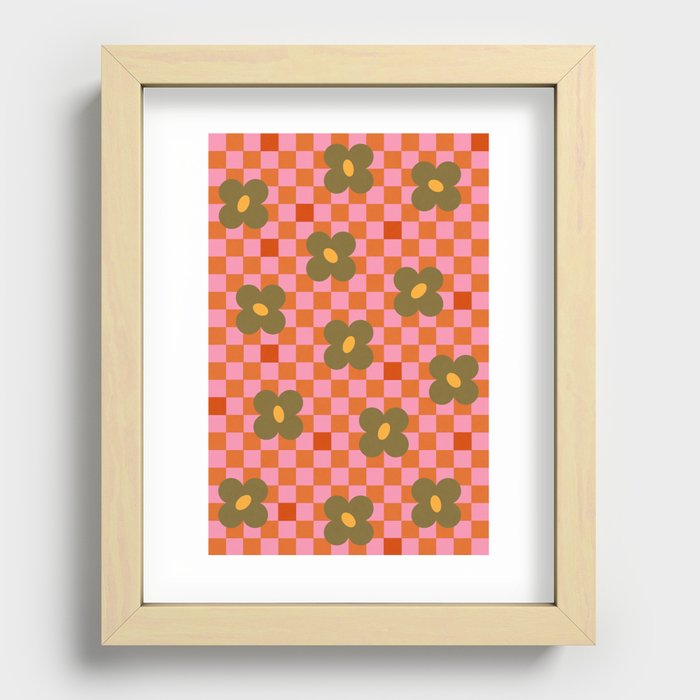 Little floral retro checker pattern Recessed Framed Print