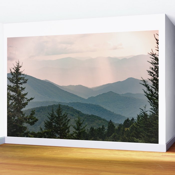 Smoky Mountain Pastel Sunset Wall Mural by cascadia | Society6