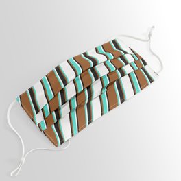 [ Thumbnail: Brown, Turquoise, White, and Black Colored Lines/Stripes Pattern Face Mask ]
