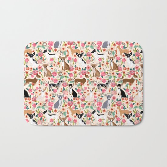 Chihuahua florals cute pastel dog breed must have gifts for small dog owner dog person pet portraits Bath Mat