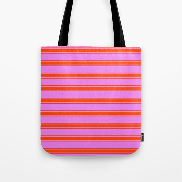Violet and Red Colored Lined/Striped Pattern Tote Bag
