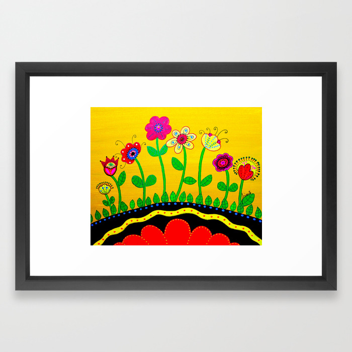 Mexican Folk Art Whimsical Flowers Painting Framed Art Print By