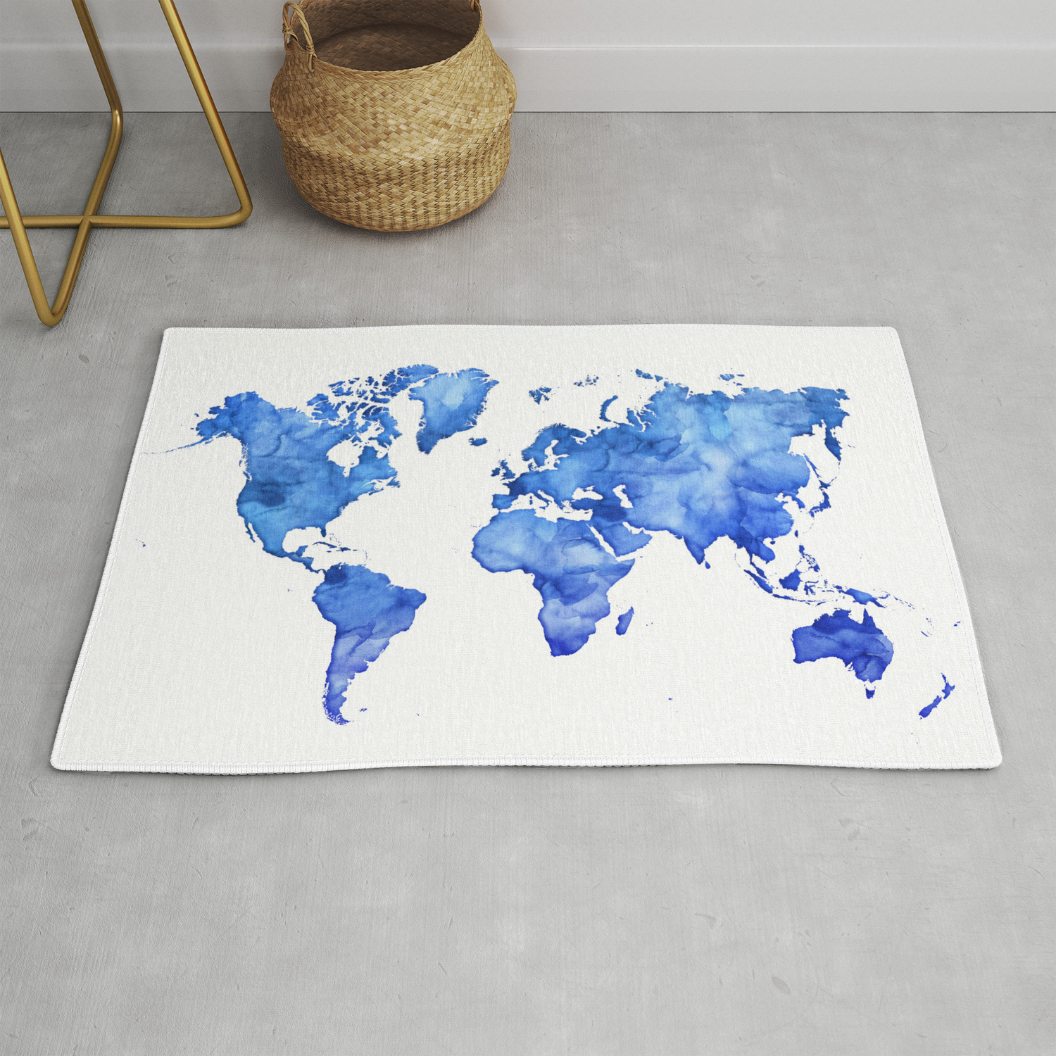 Wallpaper Cobalt Blue Watercolor World Map Rug By Blursbyaishop Society6 For Android Free