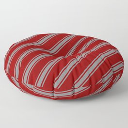 [ Thumbnail: Dark Red and Gray Colored Pattern of Stripes Floor Pillow ]