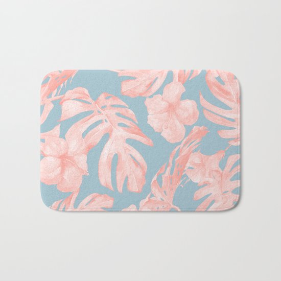 Island Life Millennial Pink on Pale Teal Blue Bath Mat