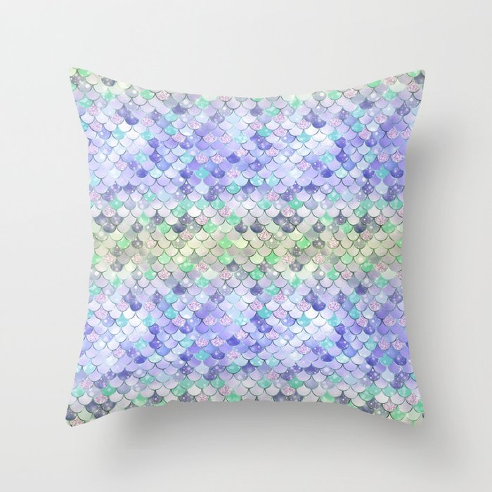 Blue Green Mermaid Pattern Luxury Throw Pillow