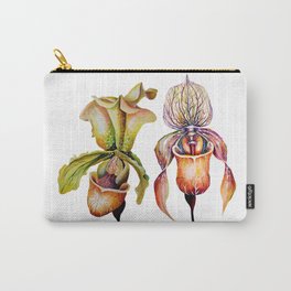 Watercolor Paphiopedilum  Orchids in Vivid Colors Carry-All Pouch