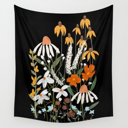 Midnight Summer Cottage Flower Wall Tapestry