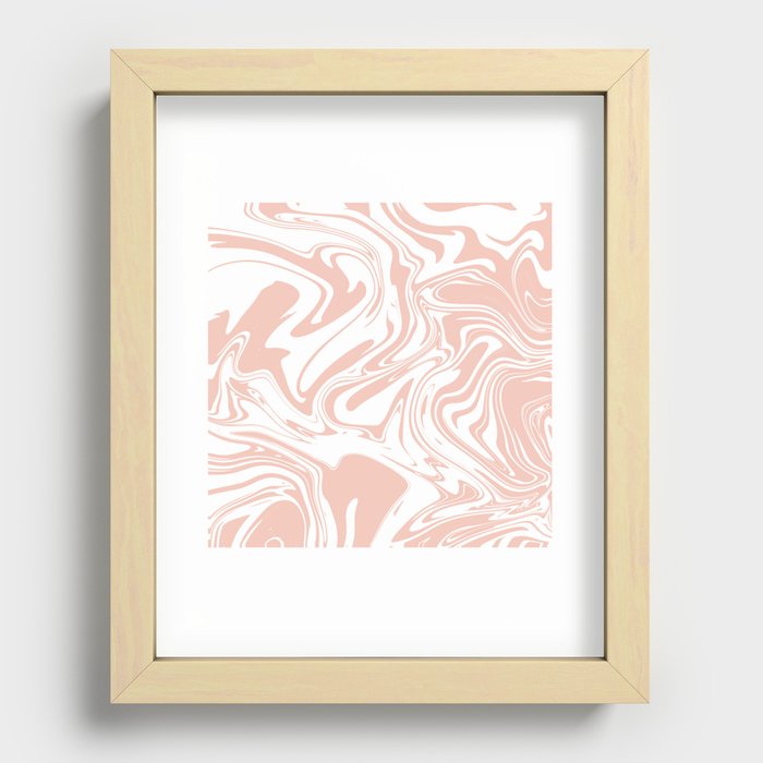 Liquid Contemporary Abstract Simone Pink and White Swirls - Pink Retro Liquid Swirl Pattern Recessed Framed Print