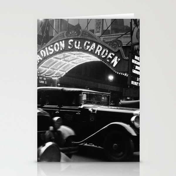 1920's original Madison Square Garden neon marquee front entrance black and white photograph Stationery Cards