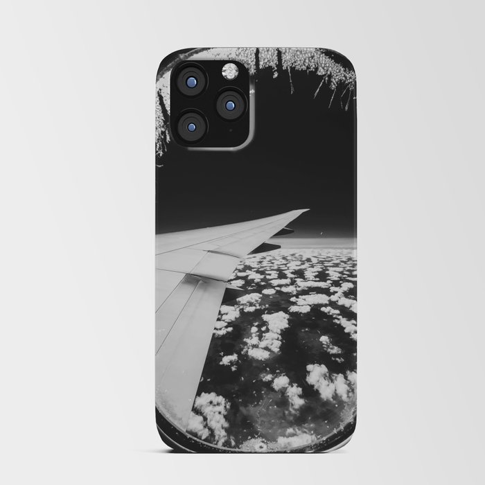 Airplane window and white clouds black and white iPhone Card Case