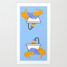 Orange Tabby Cats Taking a Bath Art Print