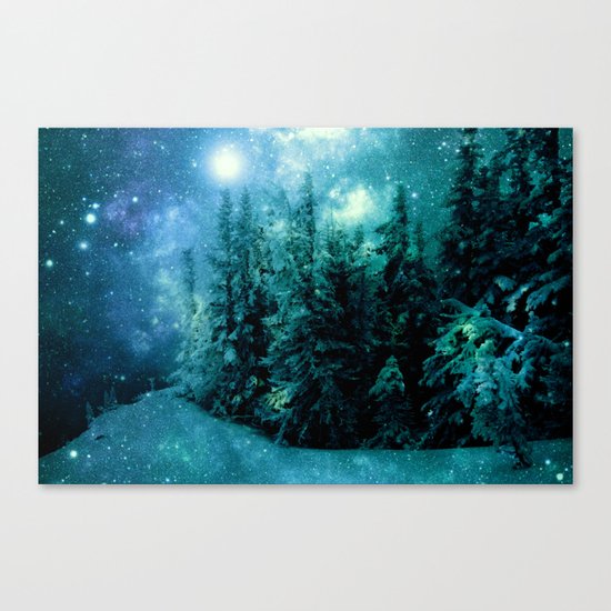 Galaxy Winter Forest Blue Teal Canvas Print